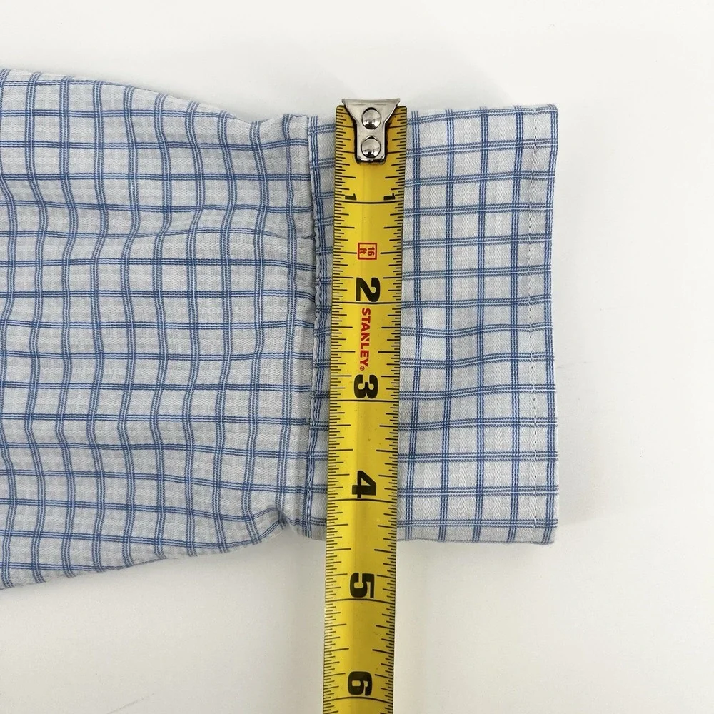 Duchamp London Men's Dress Shirt 18 XXL 46 Blue White Check Slim‎ Fit Stretch